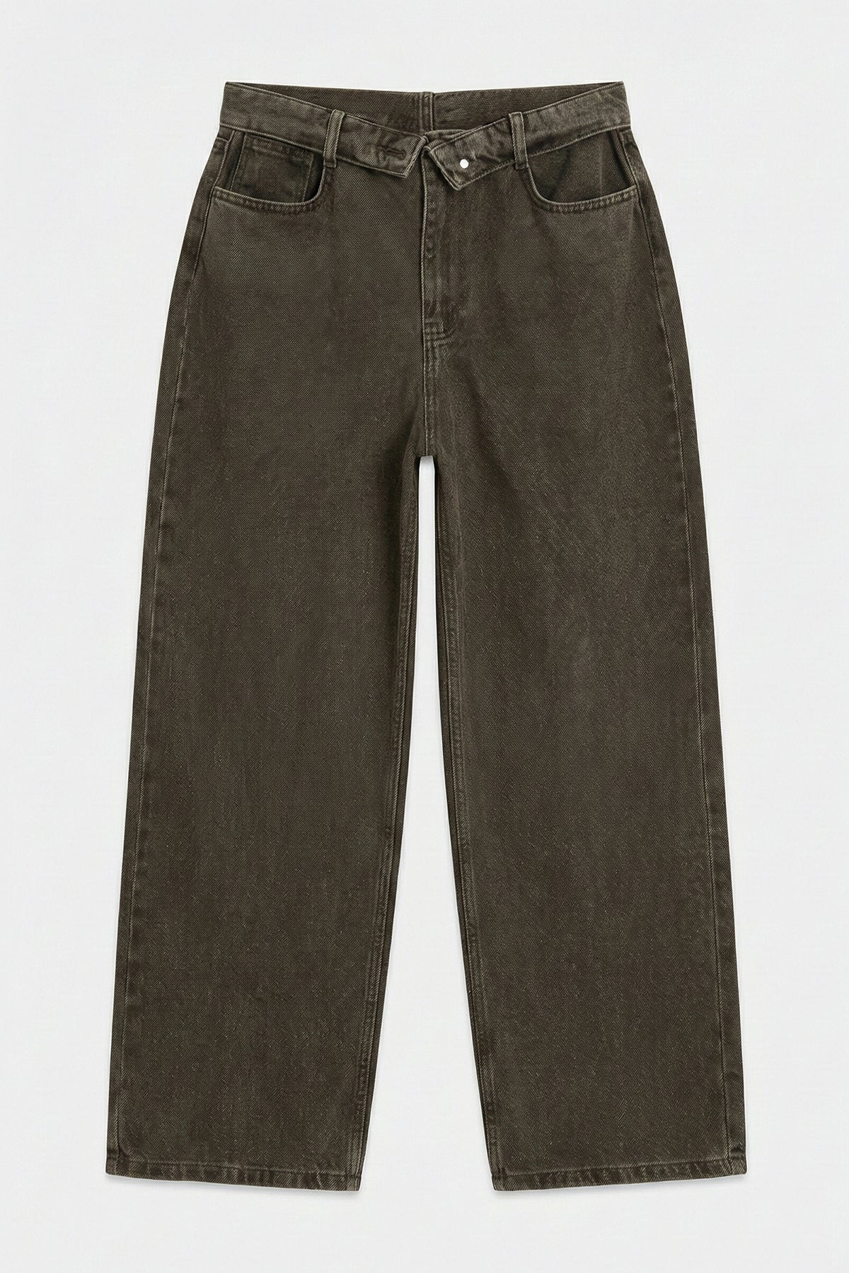 Painted Denim Pants with Fold-Out Waistband Detail