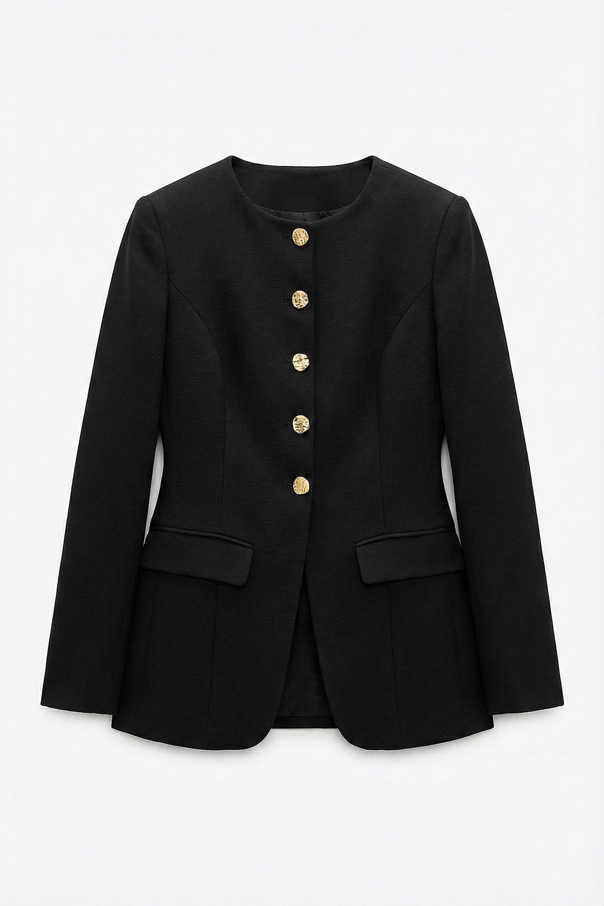 Düğmeli  Yakasız Blazer Ceket