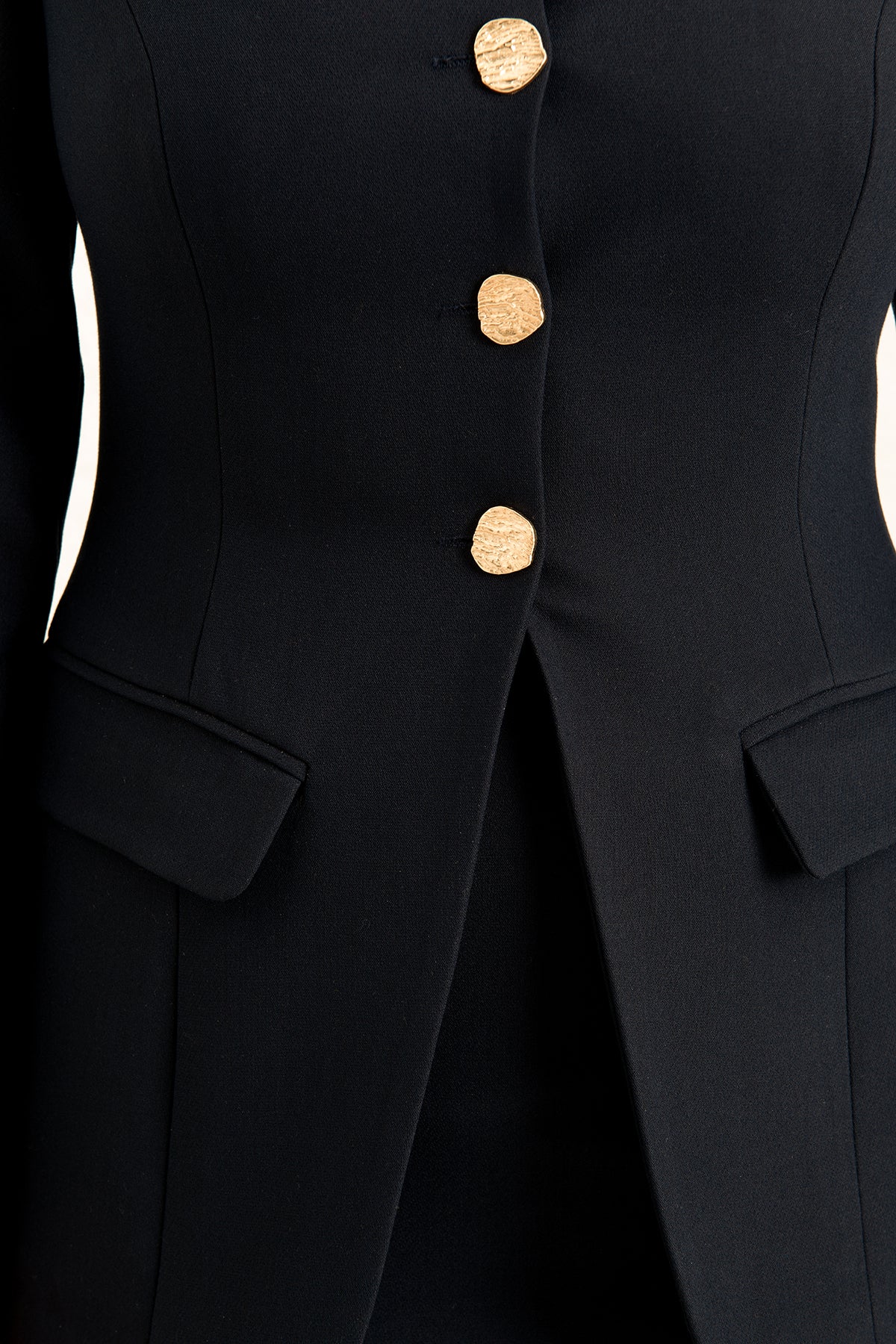 Düğmeli  Yakasız Blazer Ceket