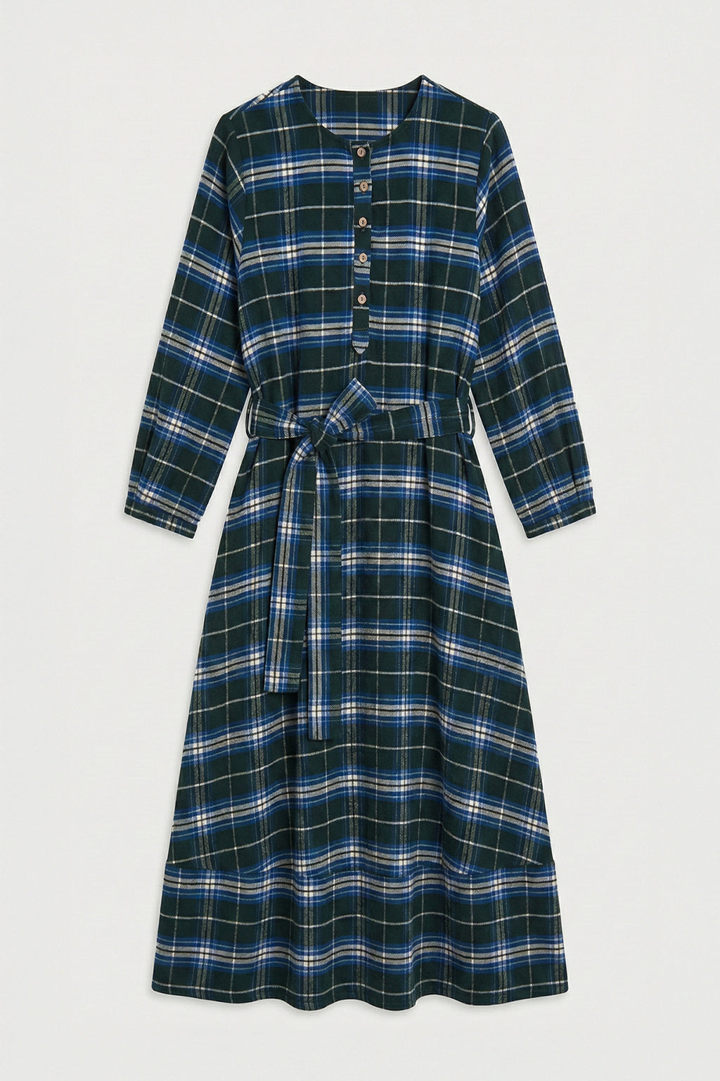 Plaid Collarless Midi Dress