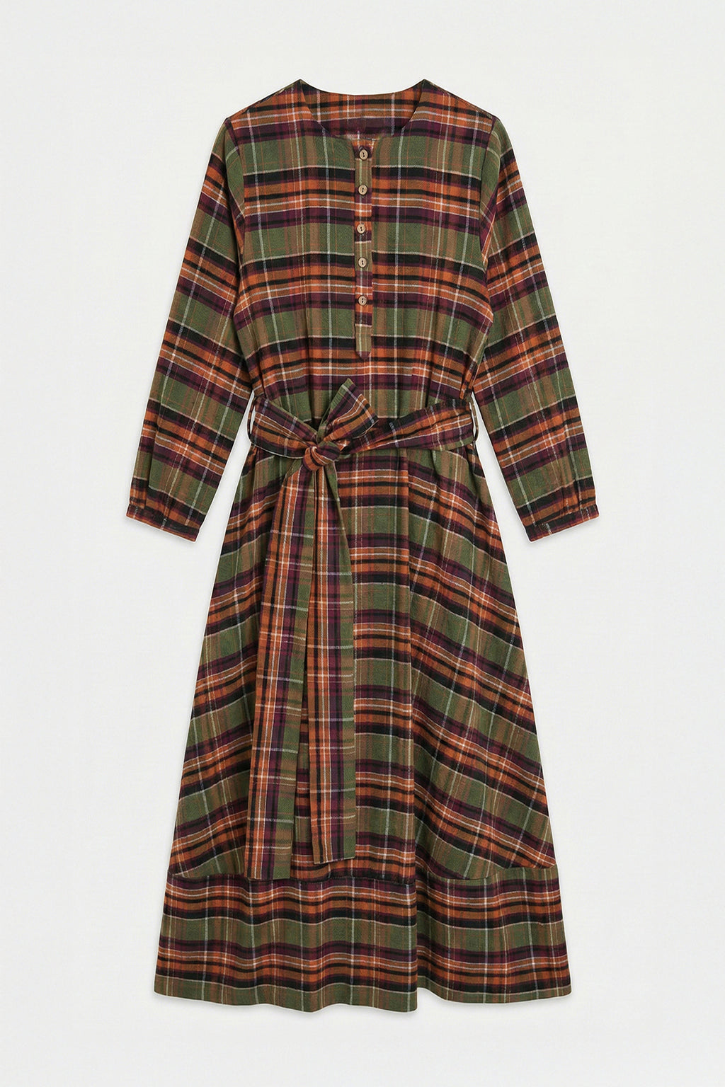 Plaid Collarless Midi Dress