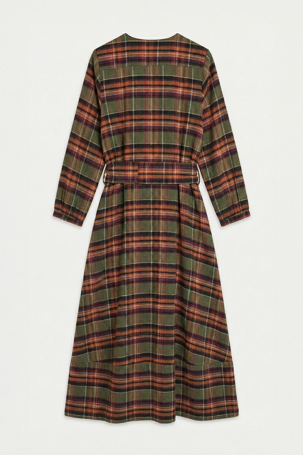 Plaid Collarless Midi Dress