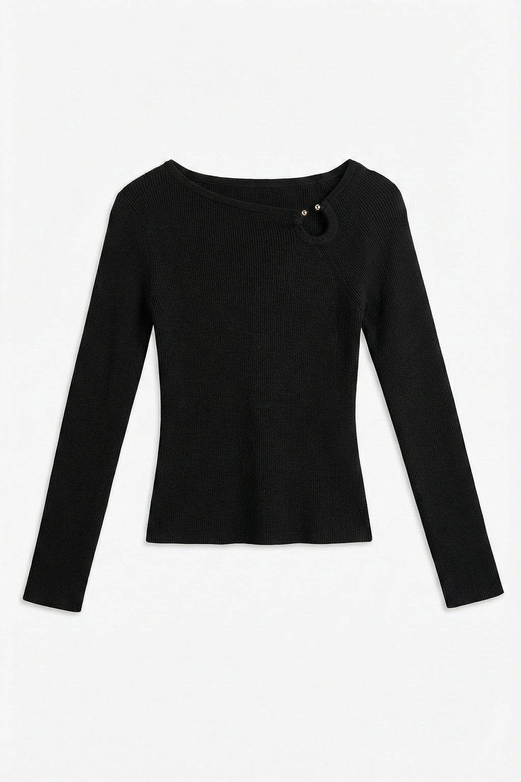 Asymmetric Neck Buckle Knit Top