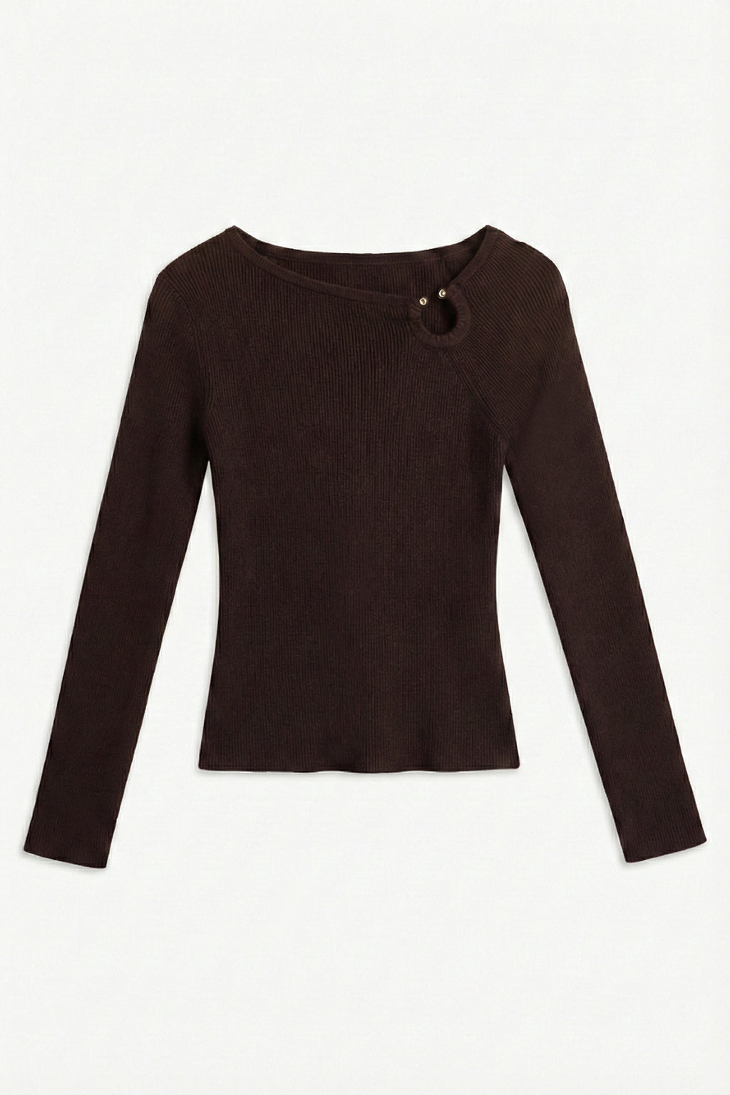 Asymmetric Neck Buckle Knit Top