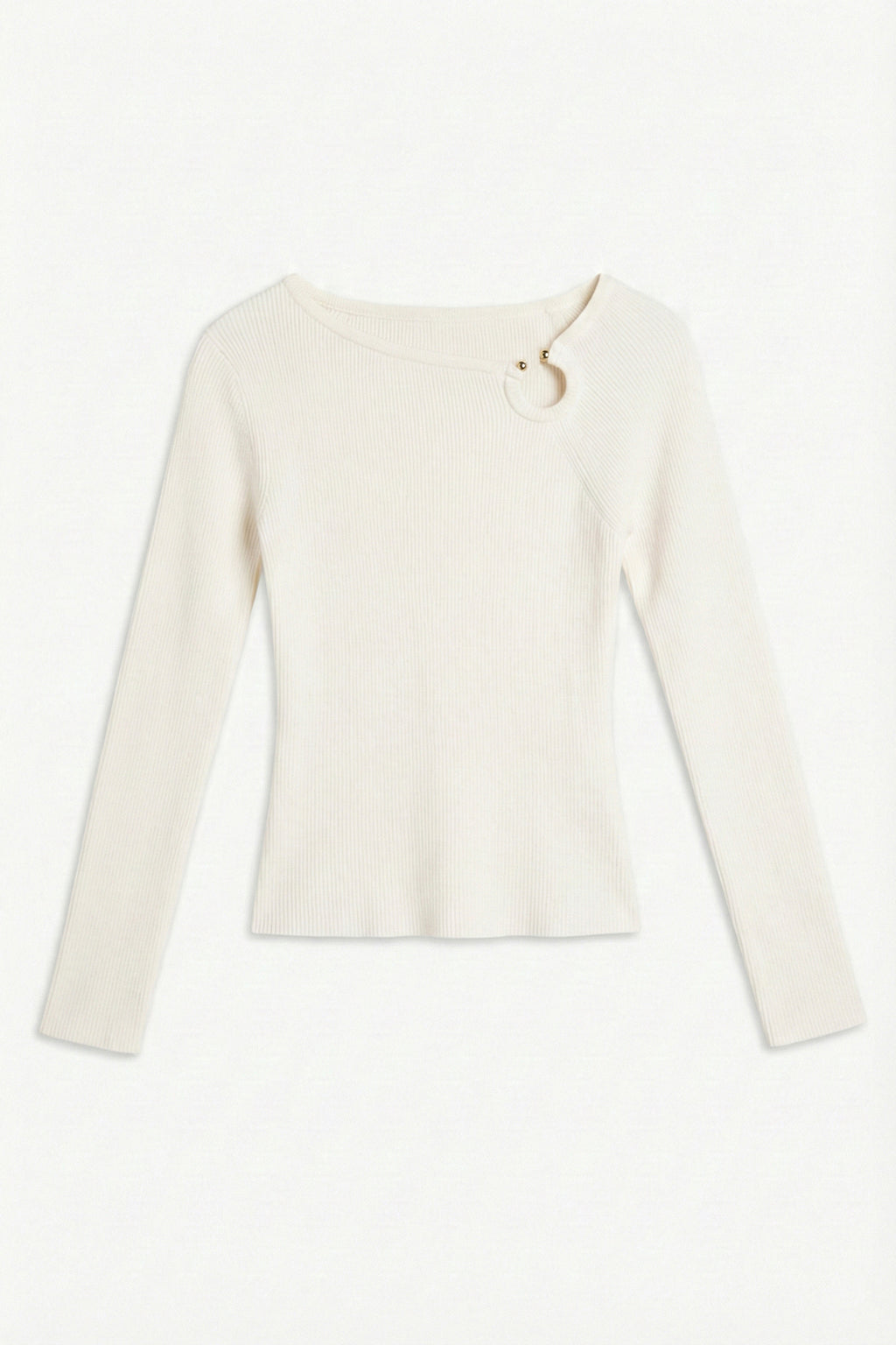 Asymmetric Neck Buckle Knit Top