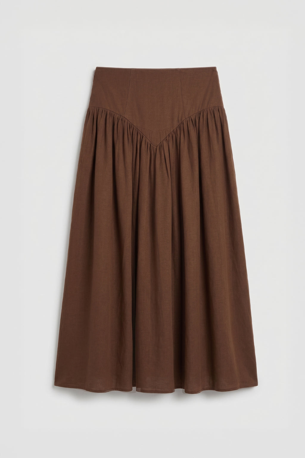 Corset Ruched Detailed Midi Linen Skirt