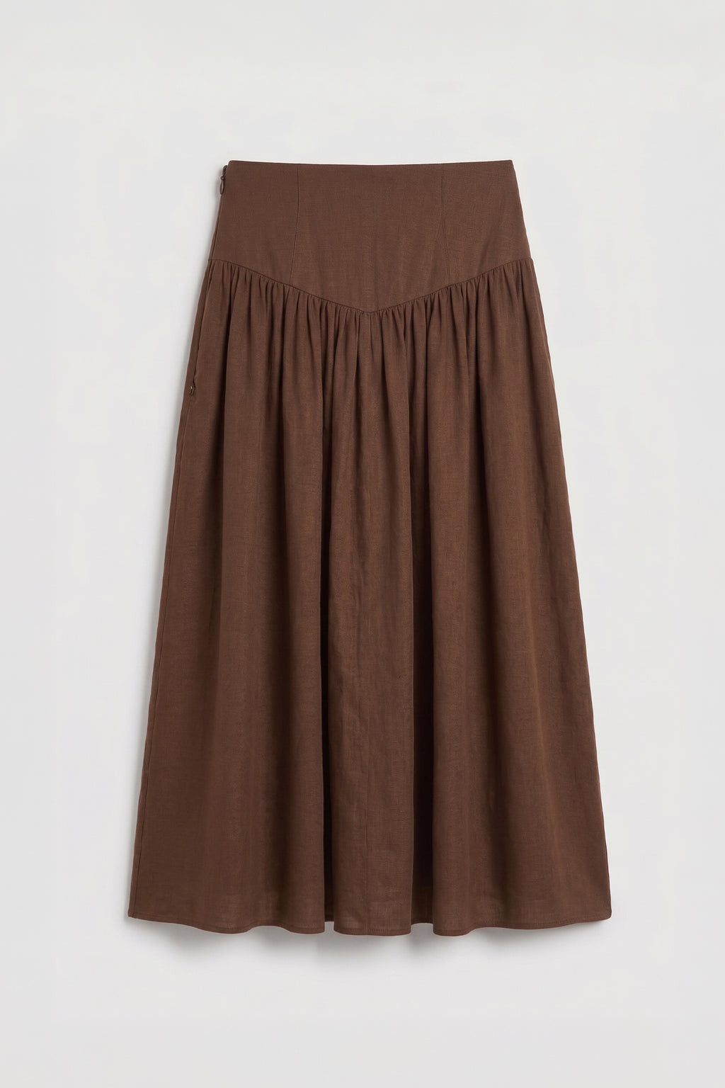 Corset Ruched Detailed Midi Linen Skirt