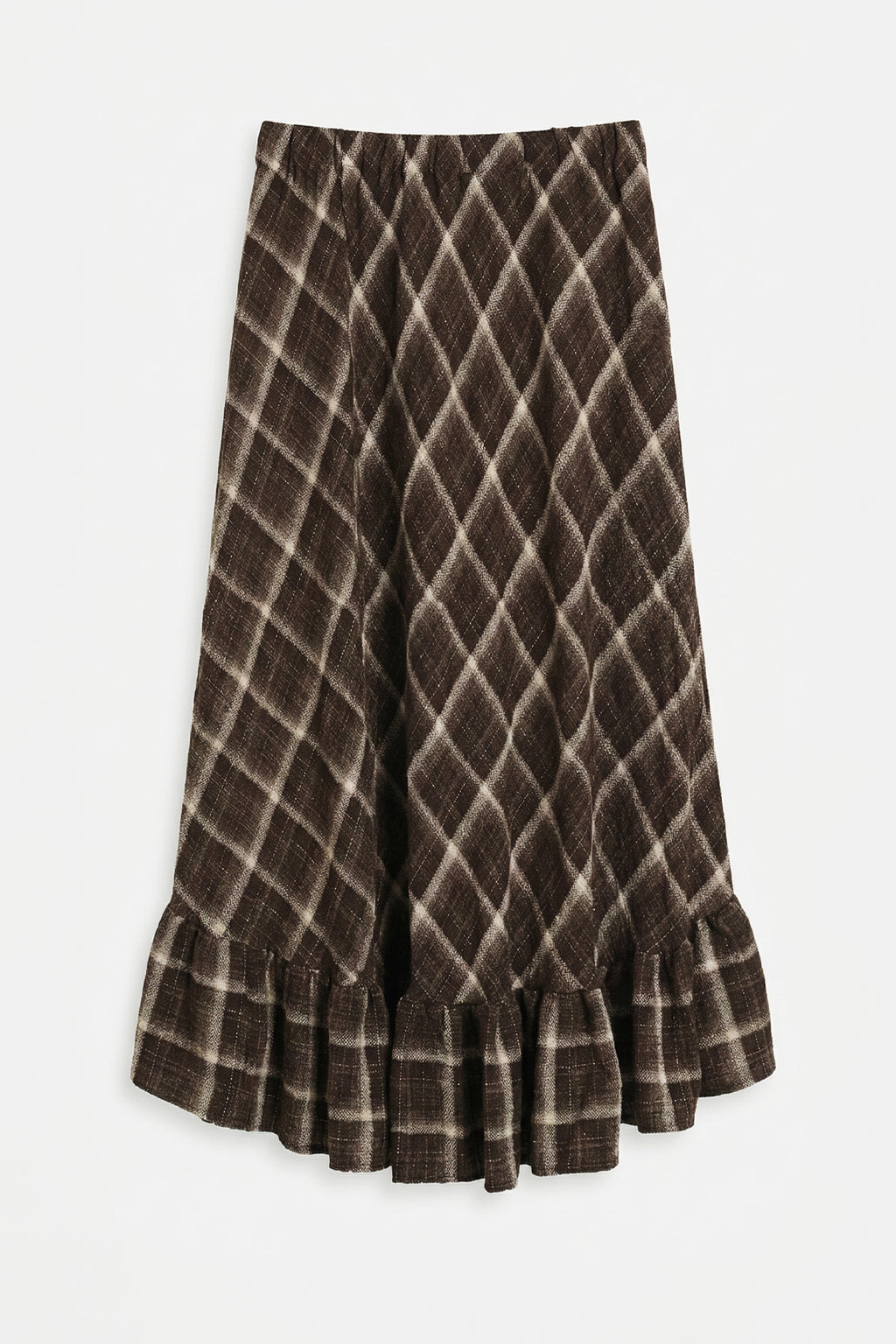 Plaid Asymmetric Ruffled Midi Skirt