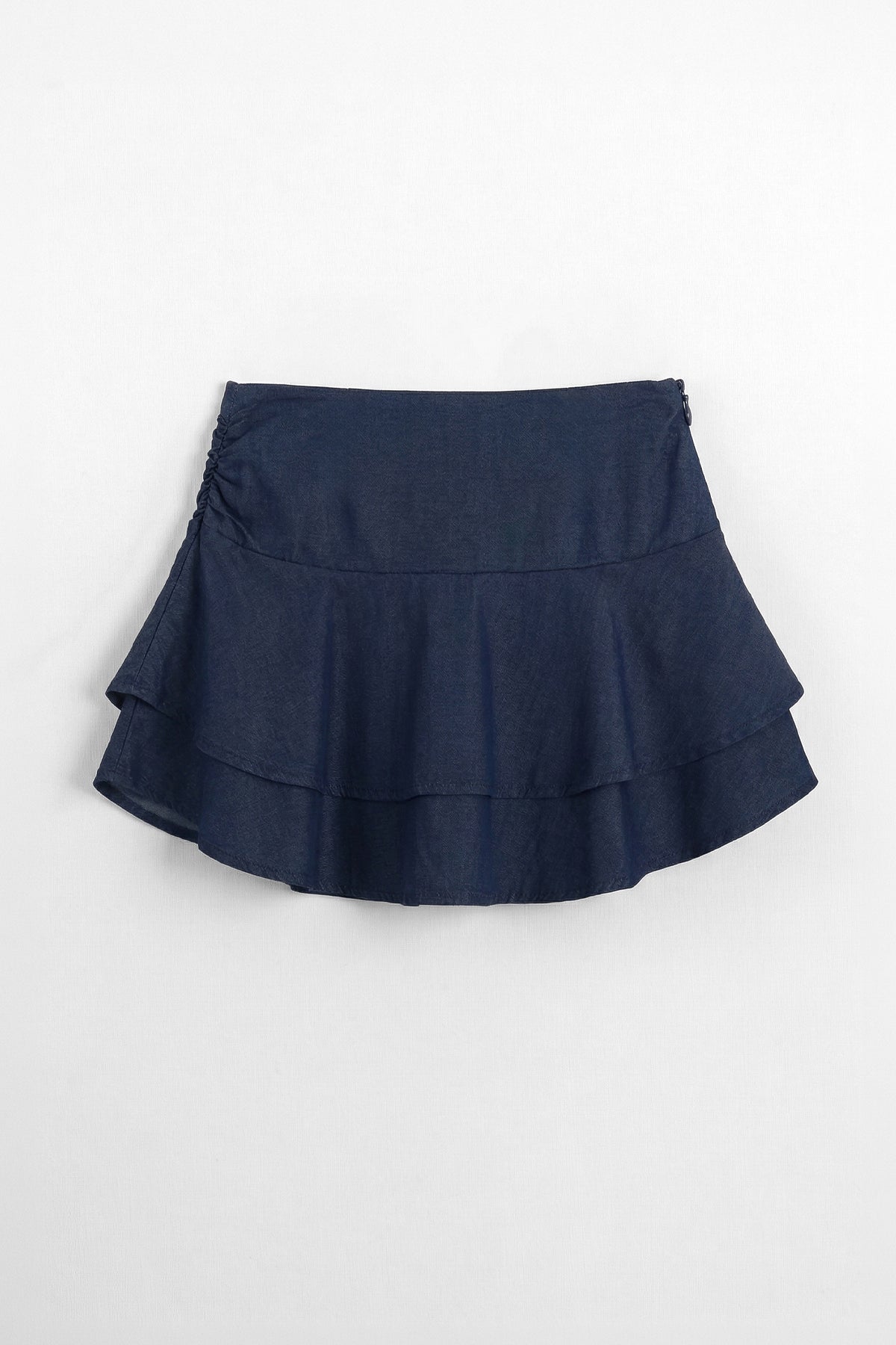 Katlı Mini Denim Şortlu Etek