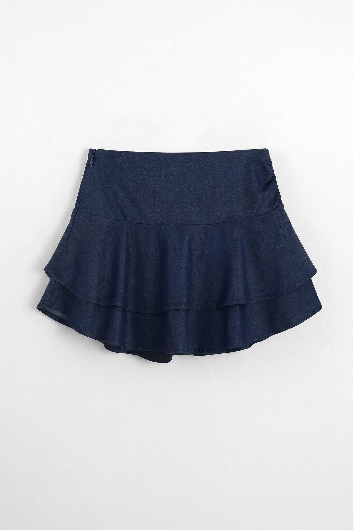 Katlı Mini Denim Şortlu Etek