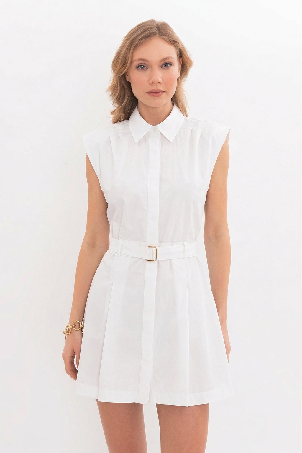 %100 Cotton Pileli Mini Gömlek Elbise