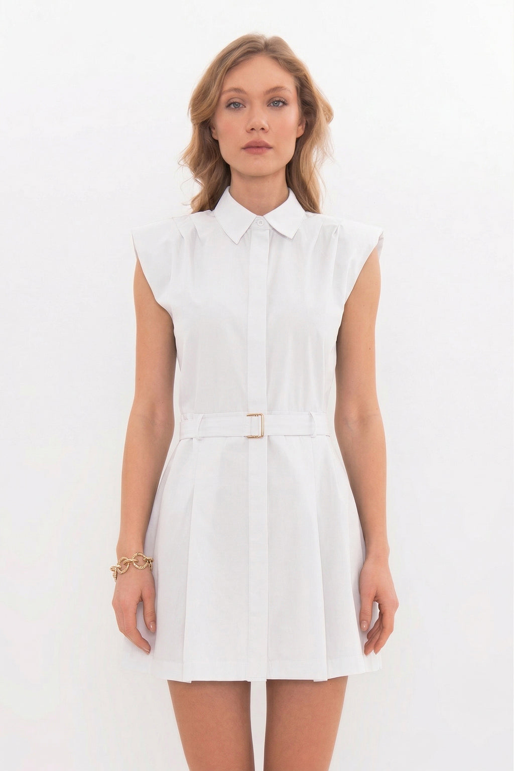 %100 Cotton Pileli Mini Gömlek Elbise