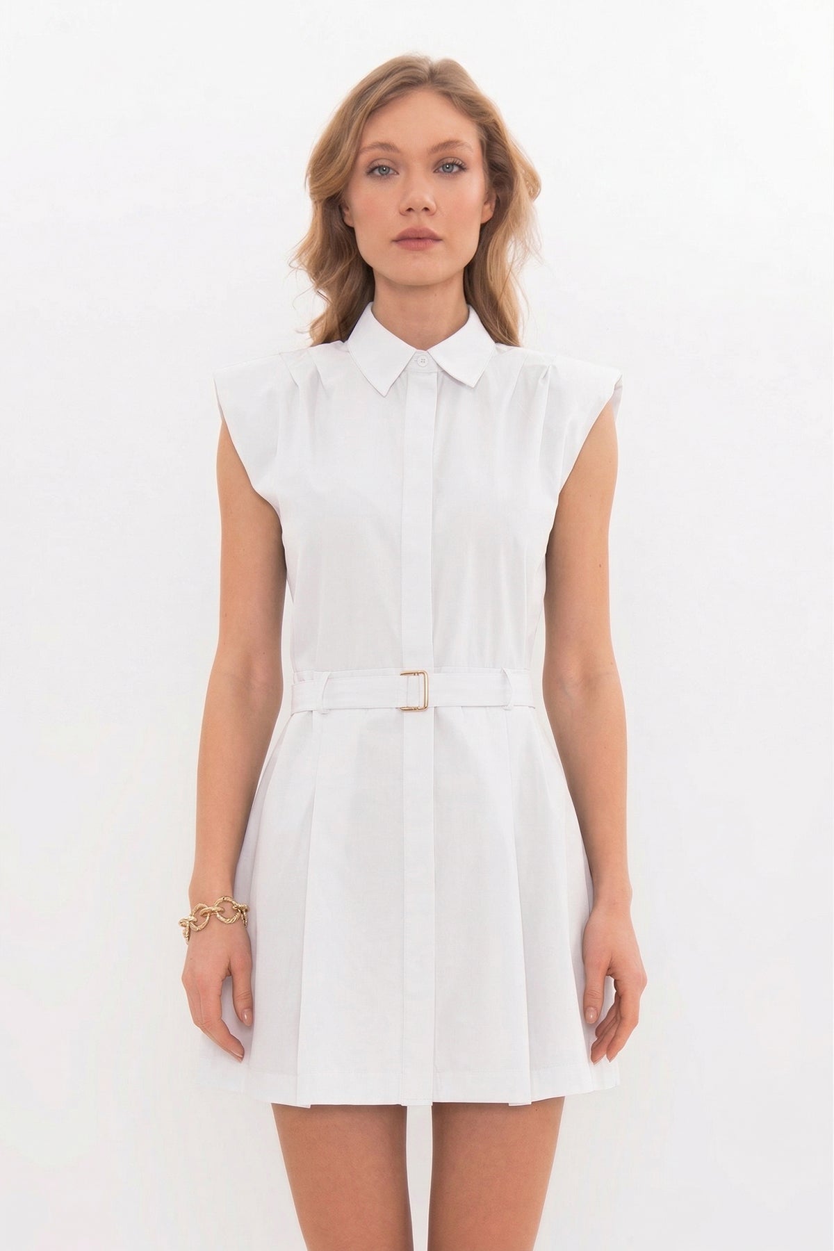 %100 Cotton Pileli Mini Gömlek Elbise