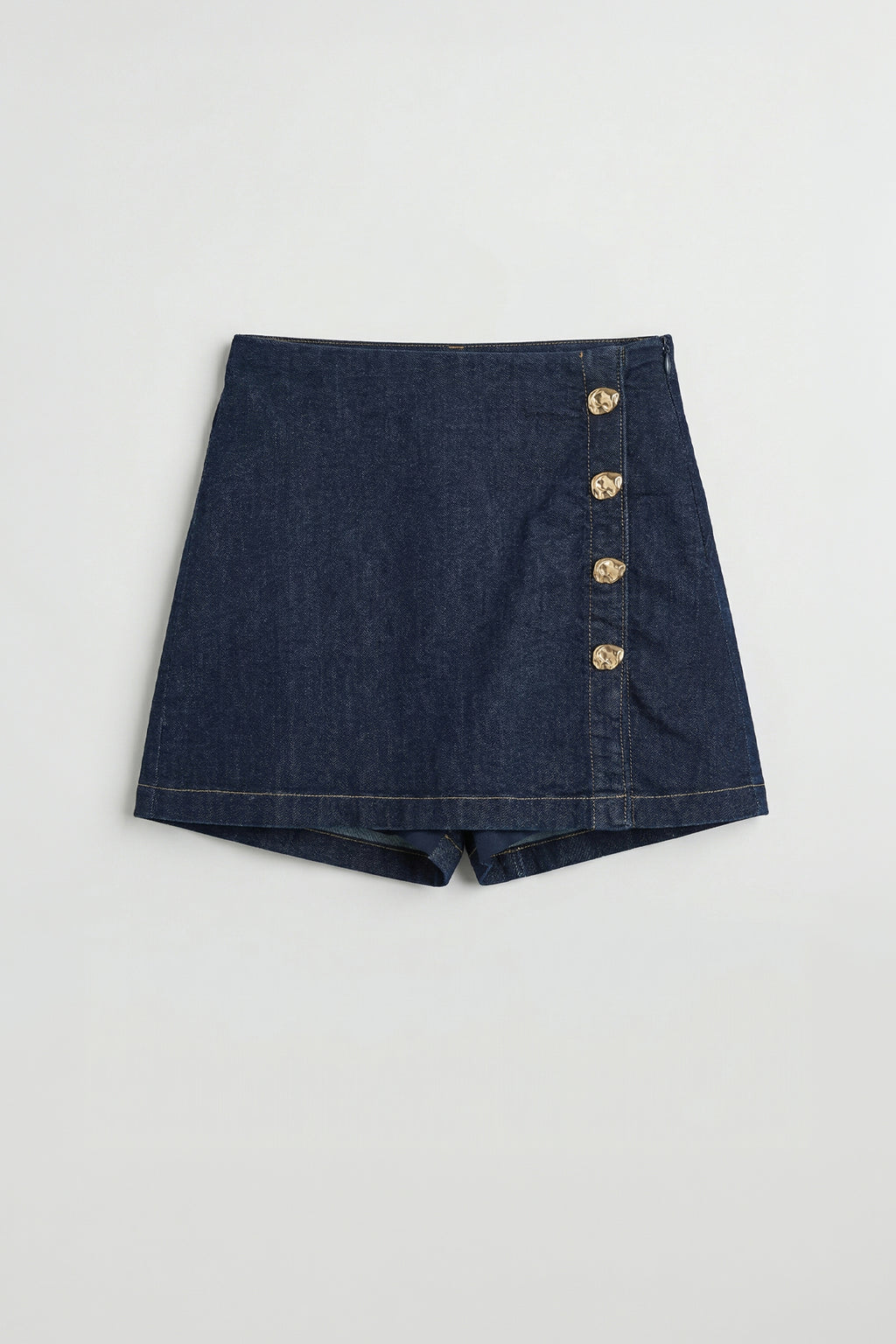 Mini Denim Skort with Button Detail
