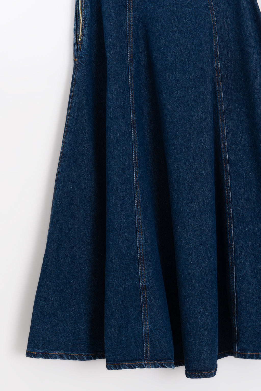 Kloş Denim Midi Etek