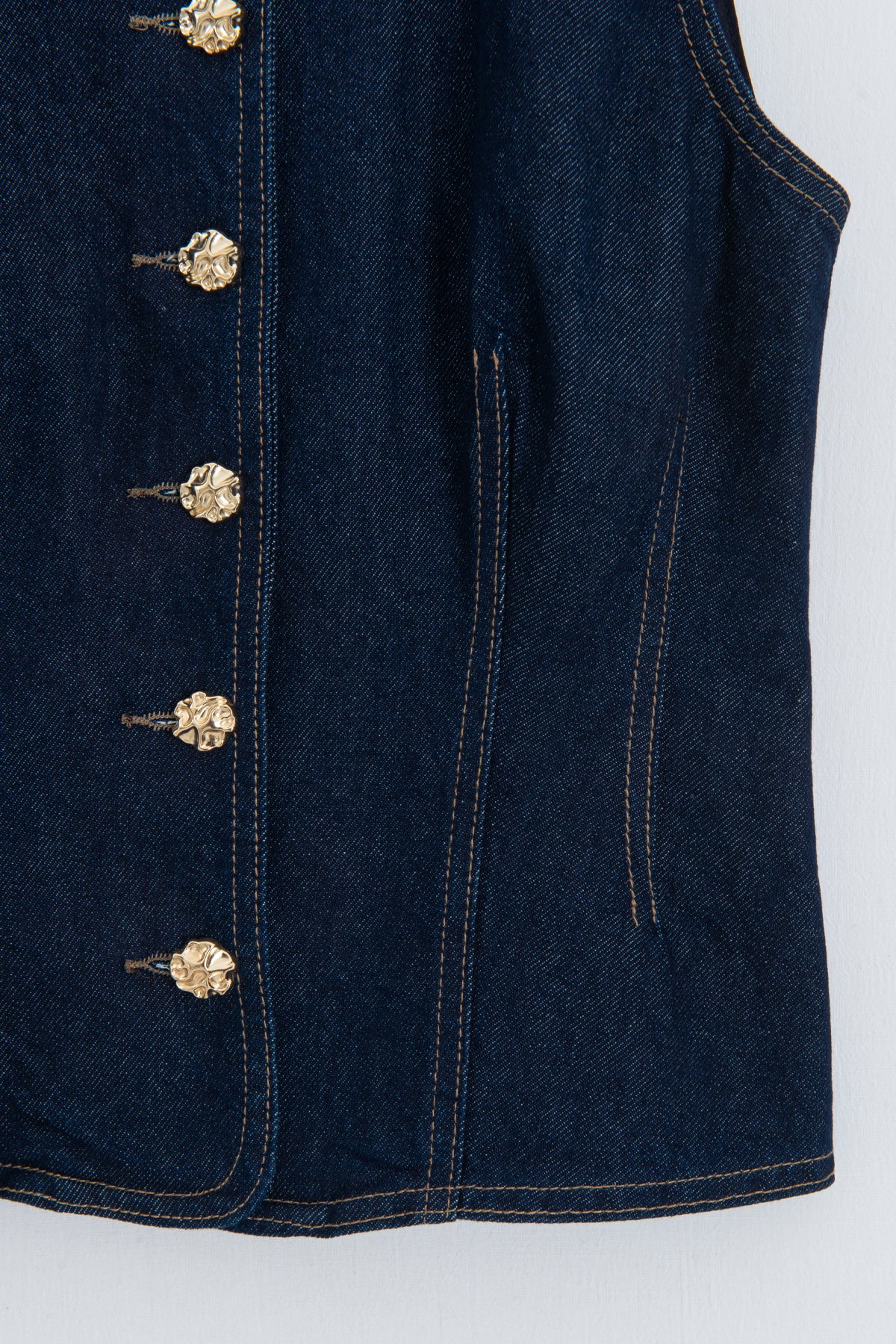 Düğmeli Denim Yelek