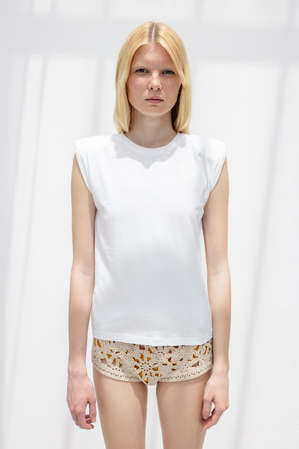 T-shirt with Shoulder Pads and Crew Neck