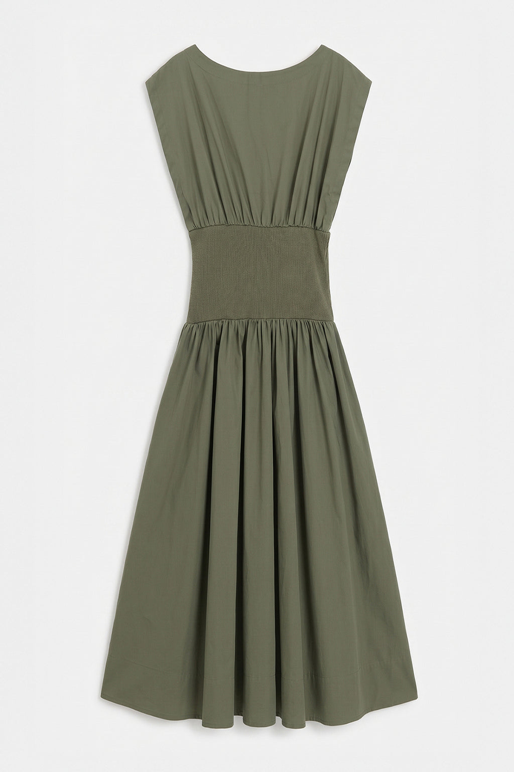 Boat Neck 100% Cotton Ruffled Midi Dress