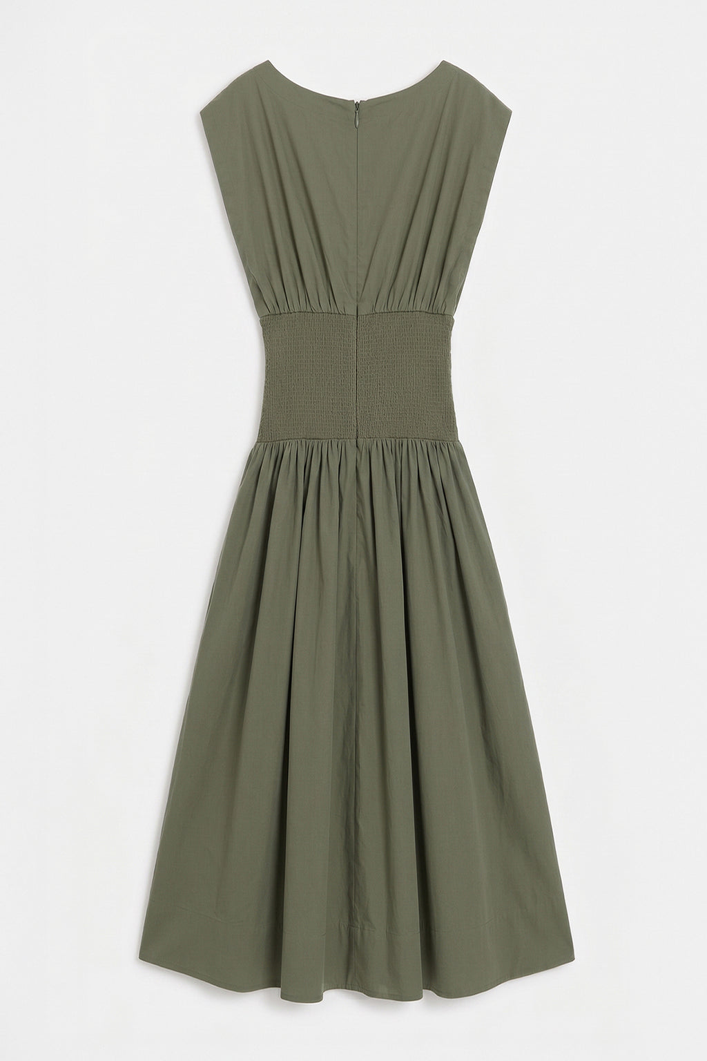 Boat Neck 100% Cotton Ruffled Midi Dress