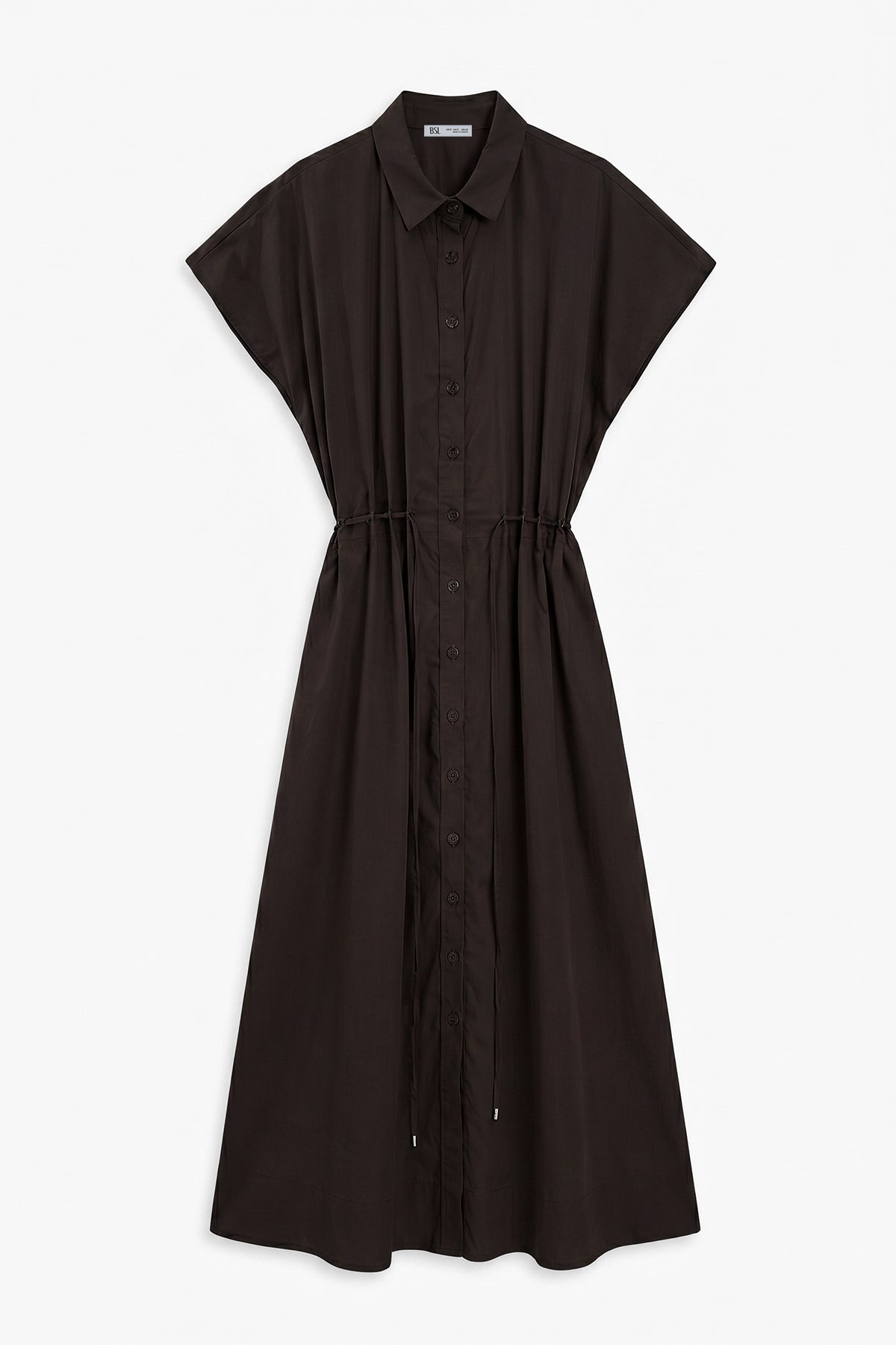 %100 Cotton Kordon Detaylı Midi Gömlek Elbise