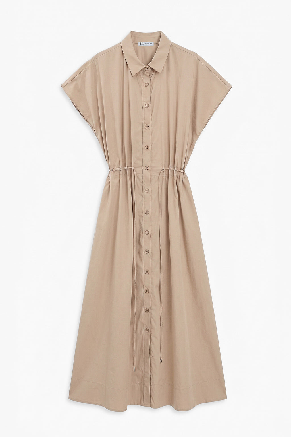 %100 Cotton Kordon Detaylı Midi Gömlek Elbise