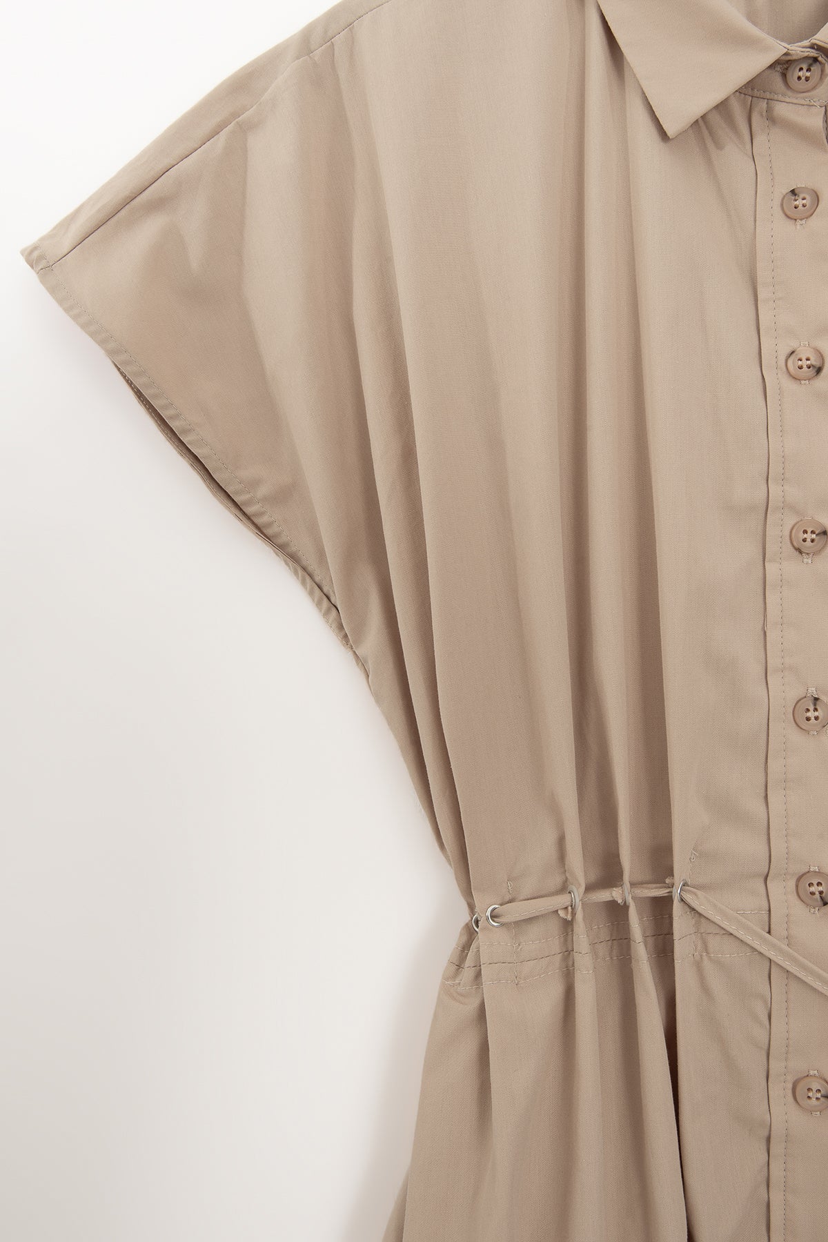 %100 Cotton Kordon Detaylı Midi Gömlek Elbise