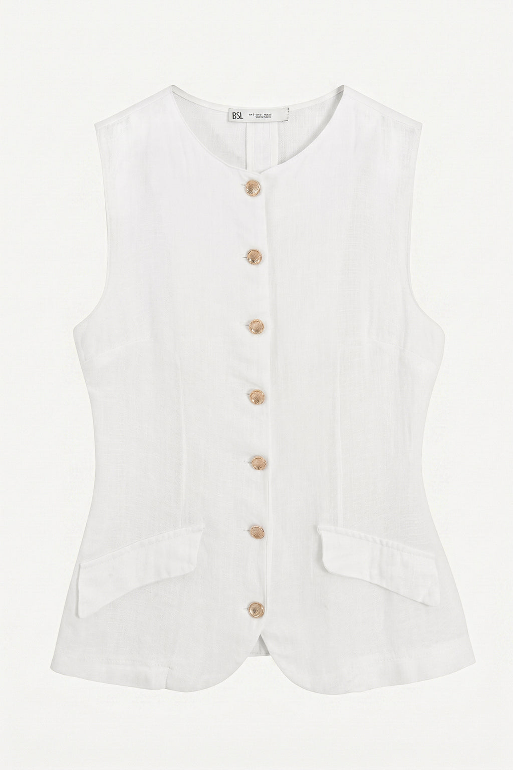 100% Linen Garment-Washed Vest with Metal Buttons