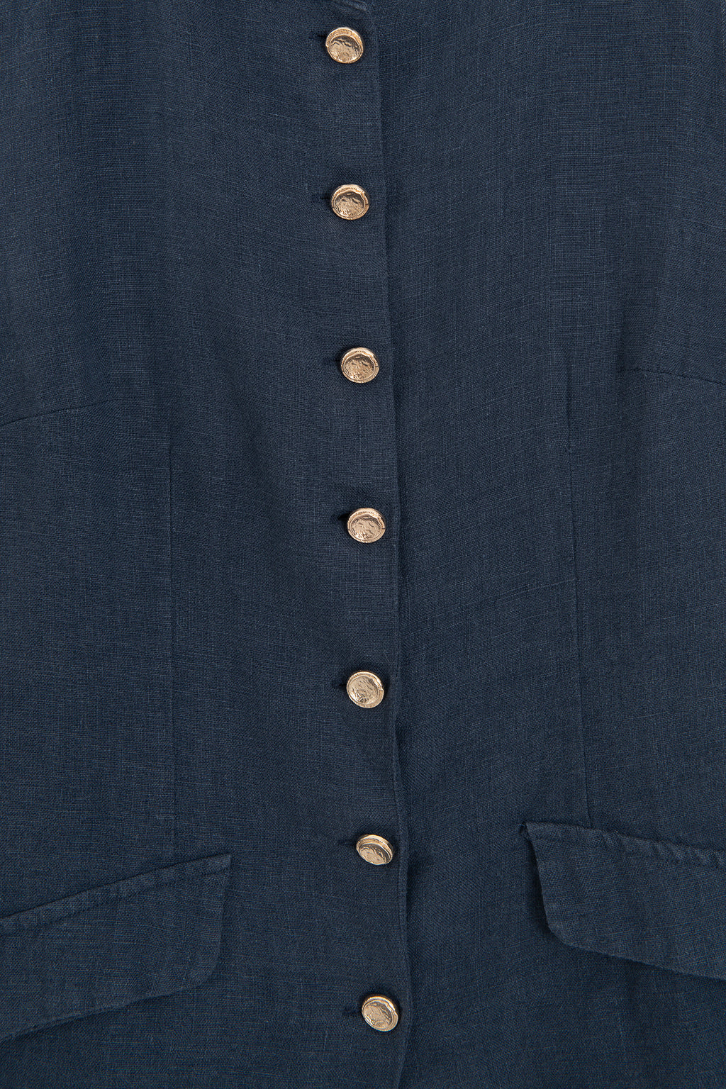 100% Linen Garment-Washed Vest with Metal Buttons