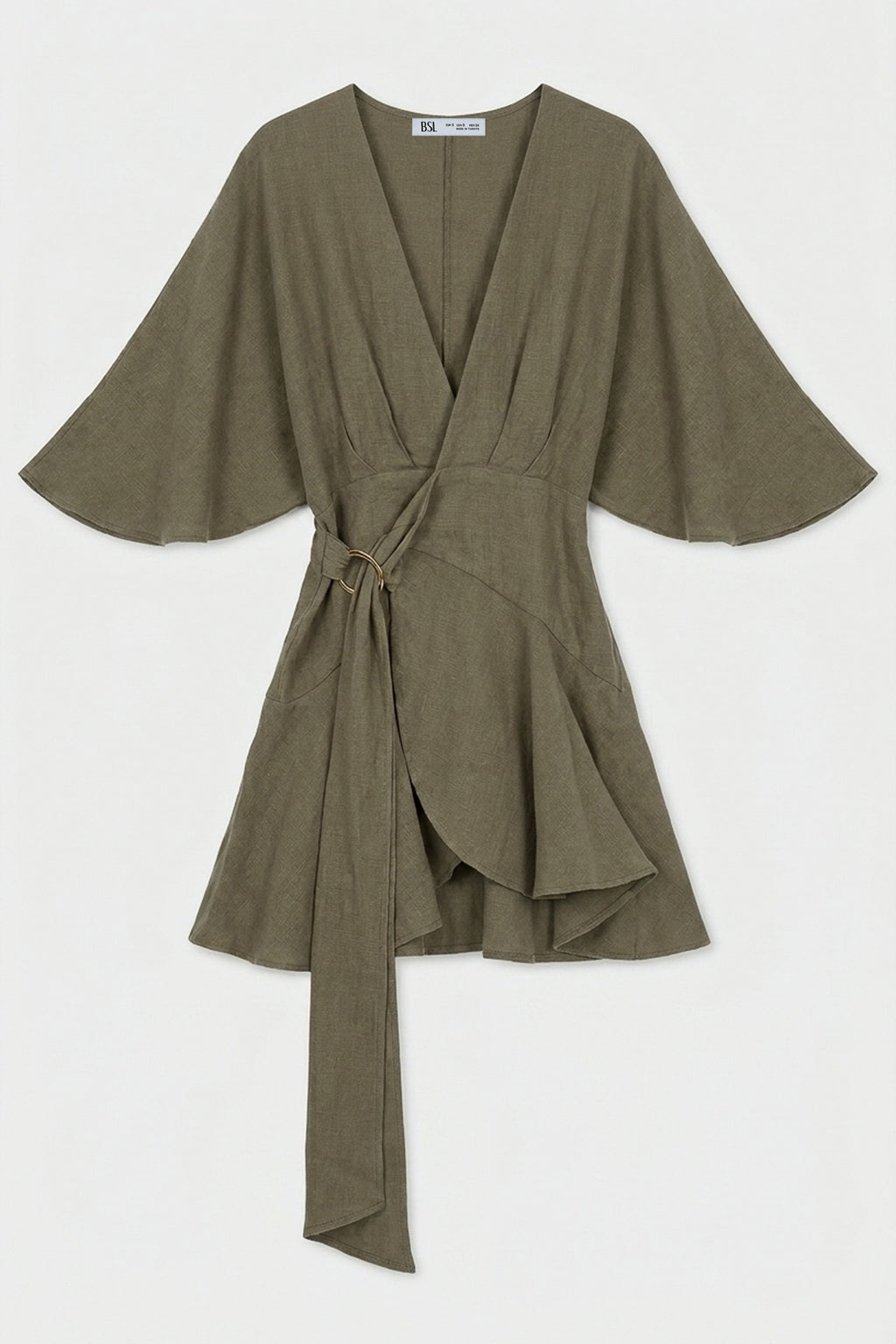 Mini Dress with Wrap Closure and Flounced Sleeves and Hem