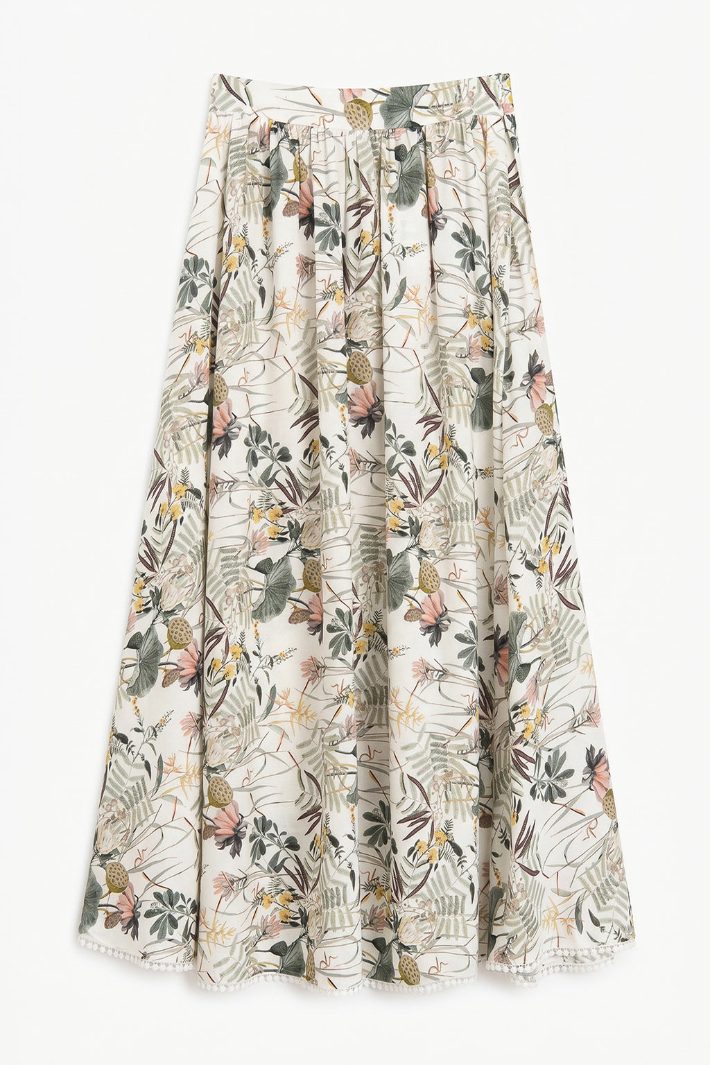 Linen Gathered Maxi Flared Skirt