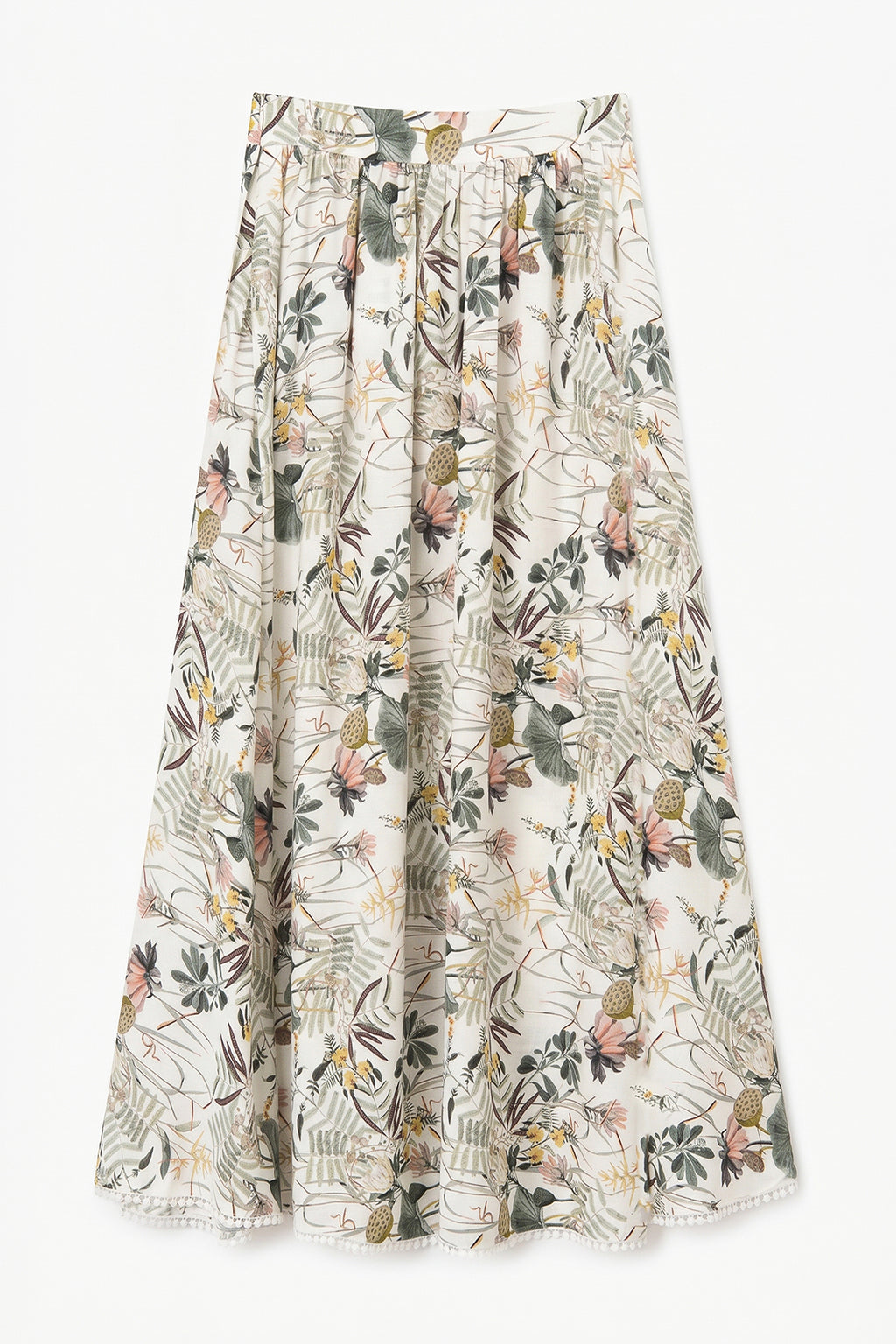 Linen Gathered Maxi Flared Skirt