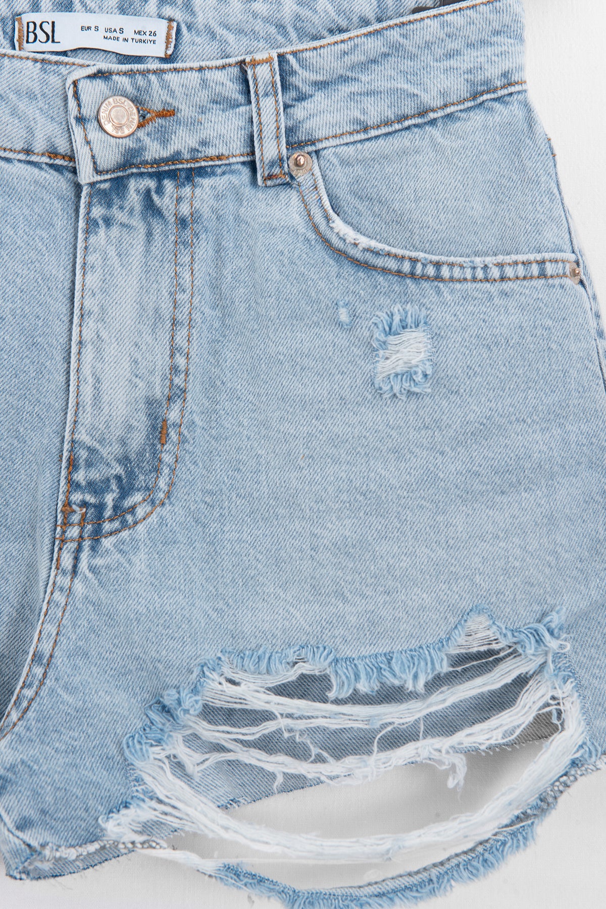 Yıpratmalı Mini Denim Şort