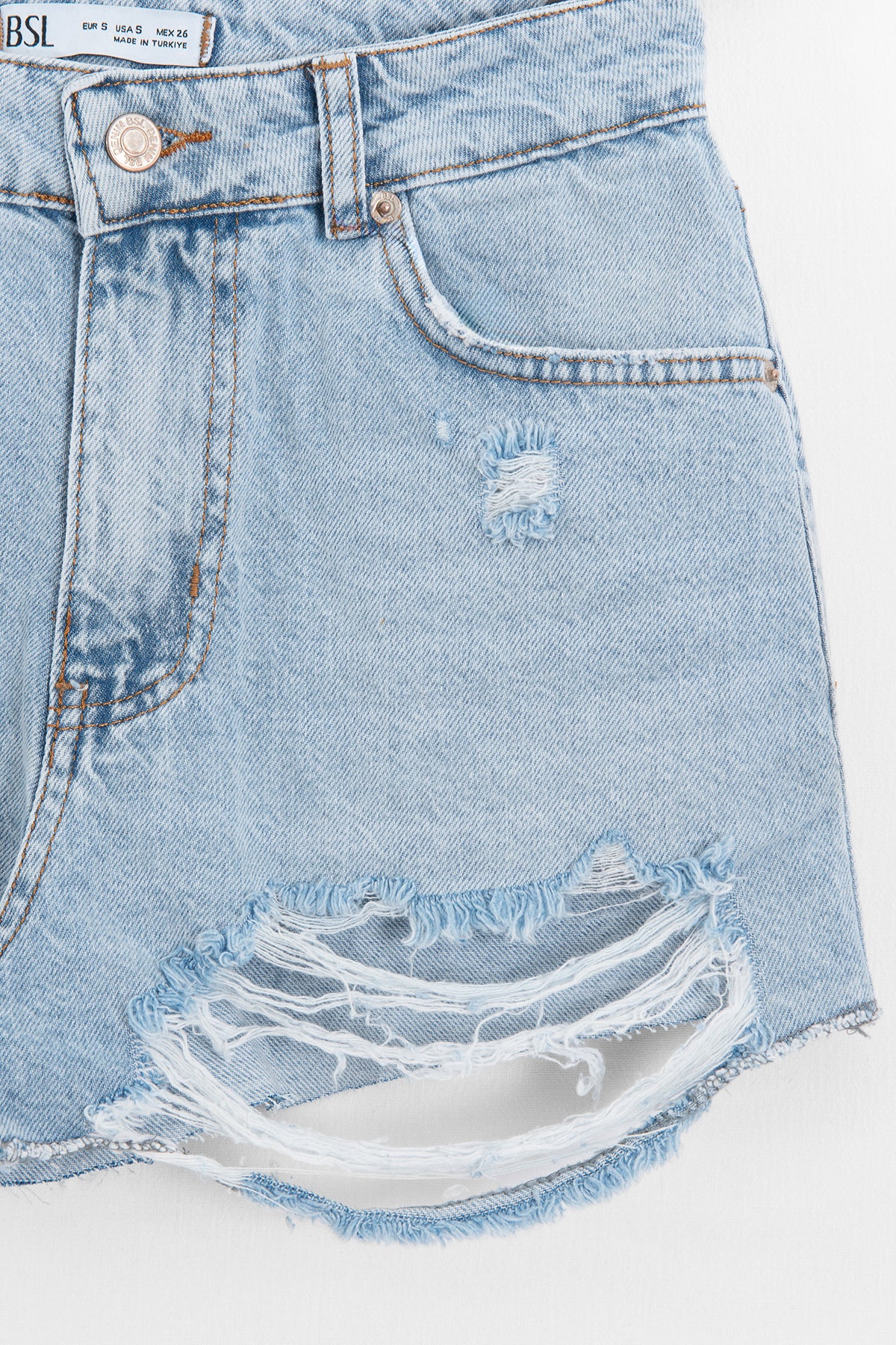 Yıpratmalı Mini Denim Şort