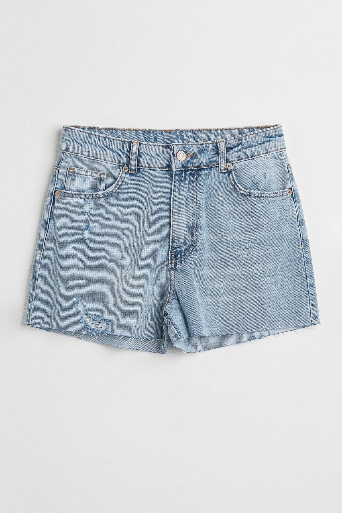 Yıpratmalı Mini Denim Şort