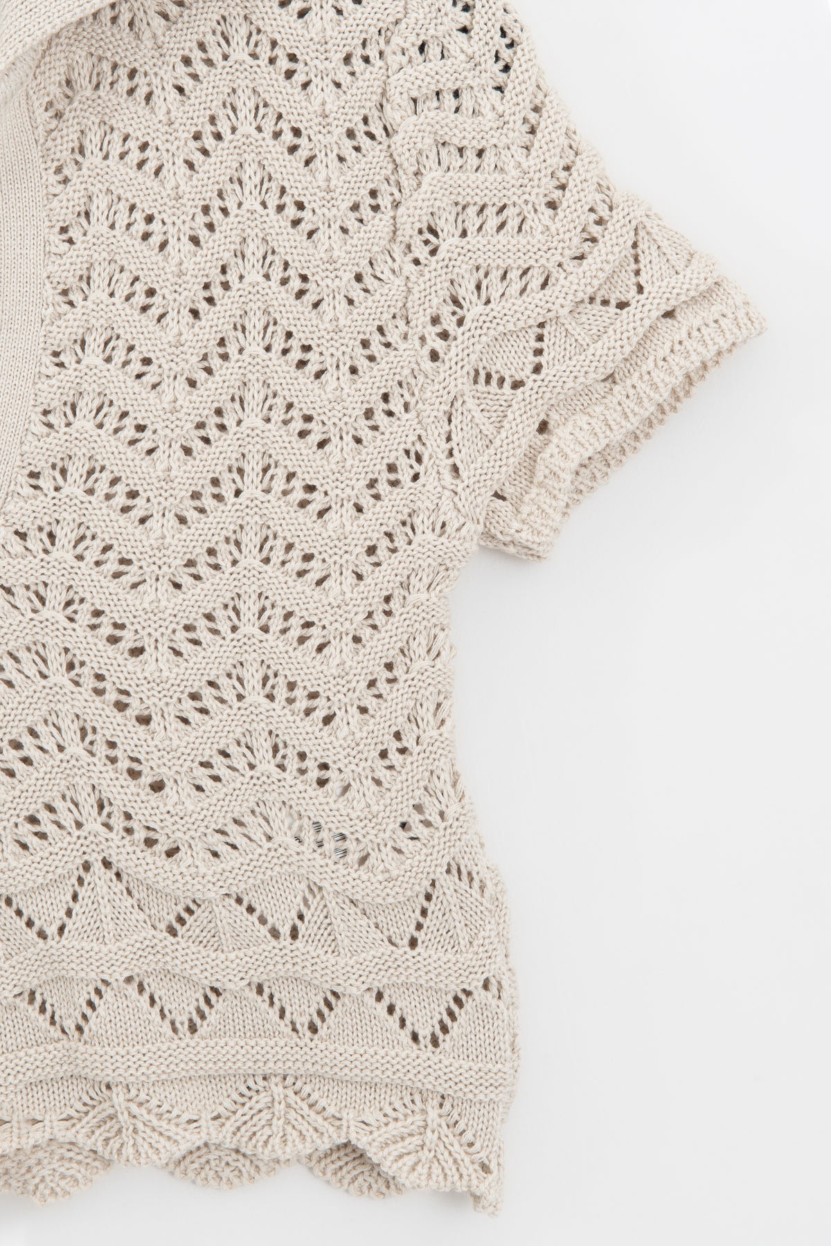 Openwork Knit Polo Collar Crop Blouse