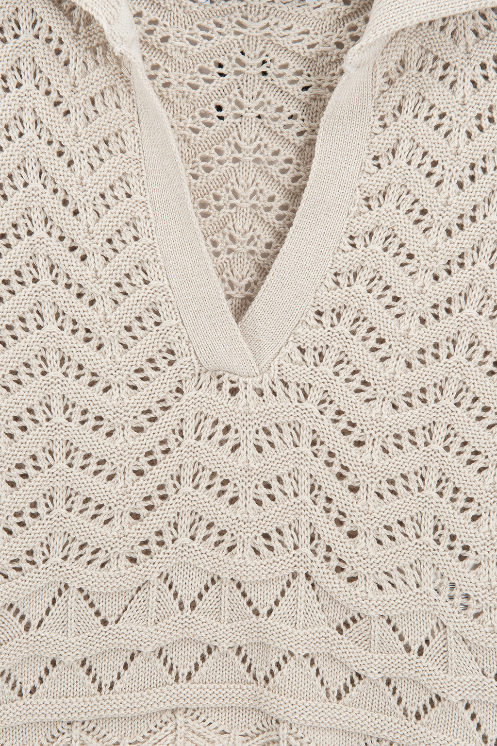 Openwork Knit Polo Collar Crop Blouse