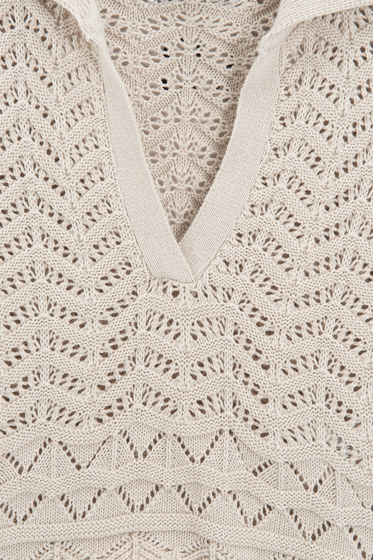 Openwork Knit Polo Collar Crop Blouse