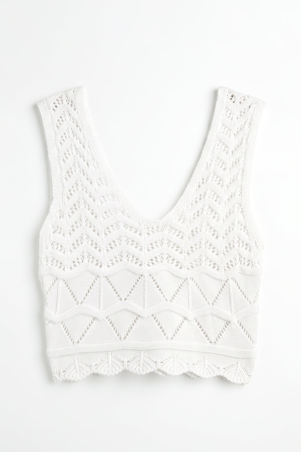Örgü V Yakalı Ajurlu Crop Top