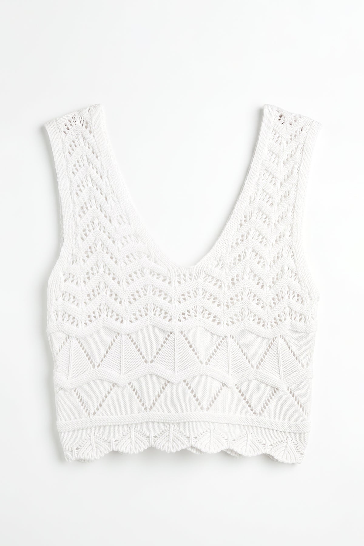 Örgü V Yakalı Ajurlu Crop Top