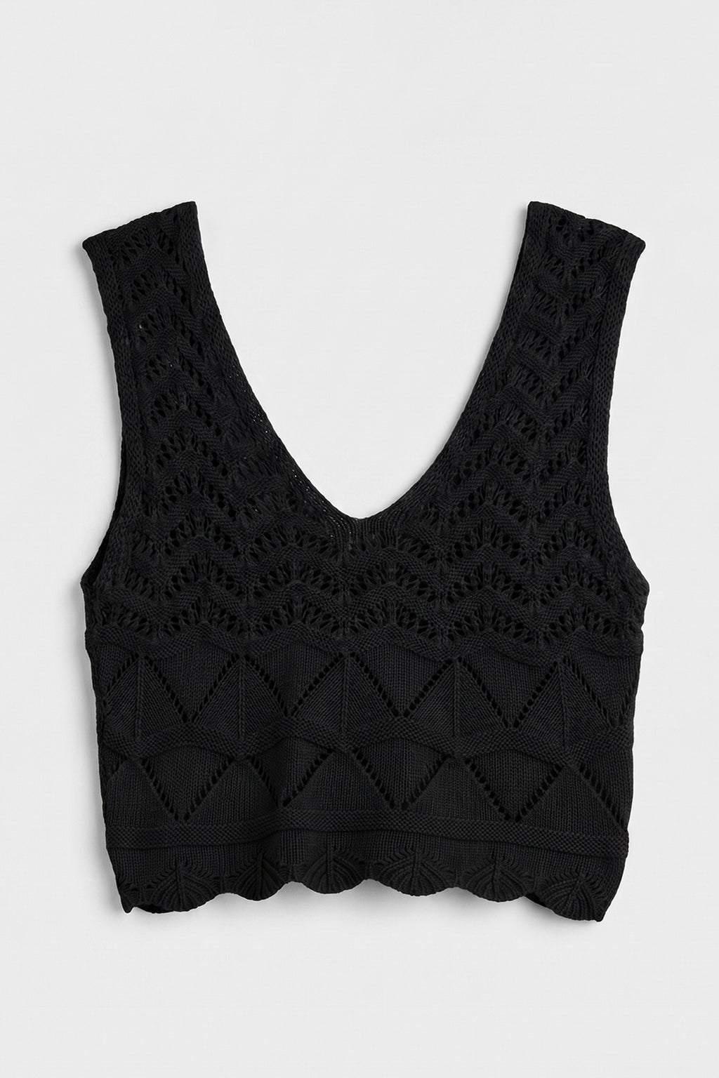 Örgü V Yakalı Ajurlu Crop Top