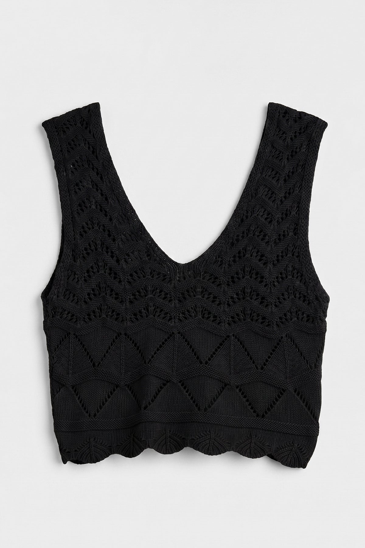Örgü V Yakalı Ajurlu Crop Top