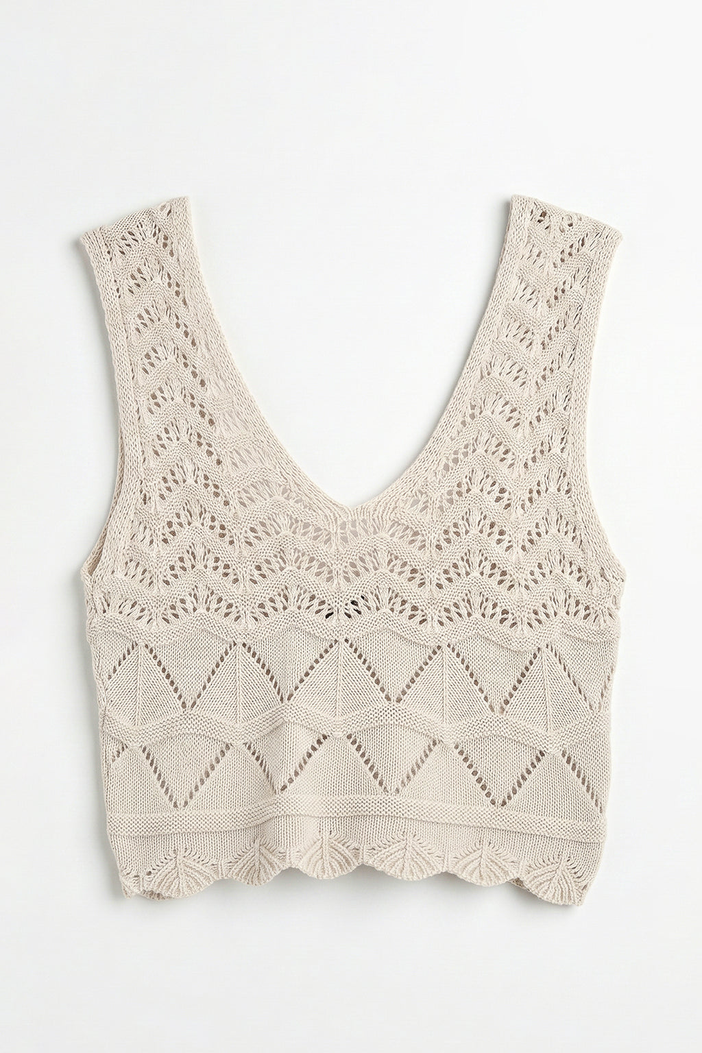 Örgü V Yakalı Ajurlu Crop Top
