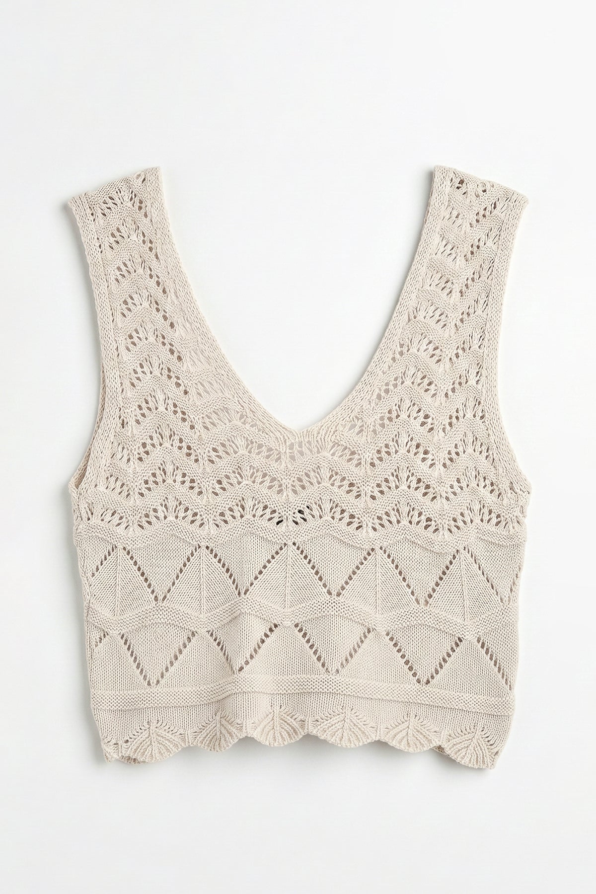 Örgü V Yakalı Ajurlu Crop Top