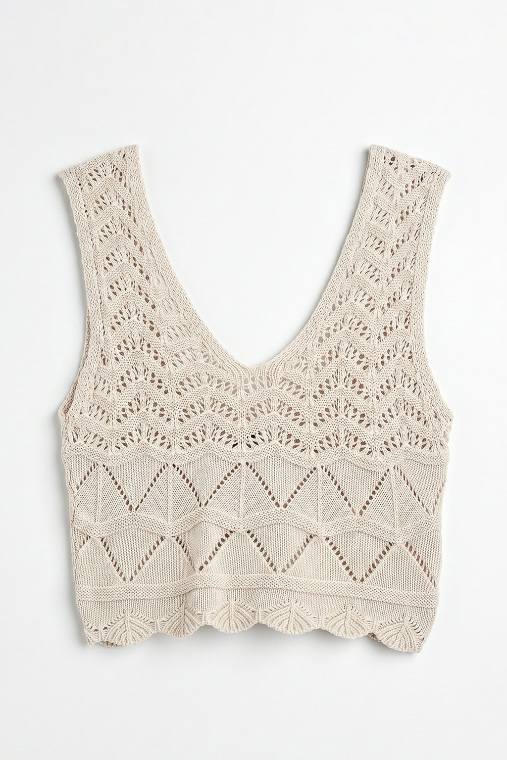 Örgü V Yakalı Ajurlu Crop Top