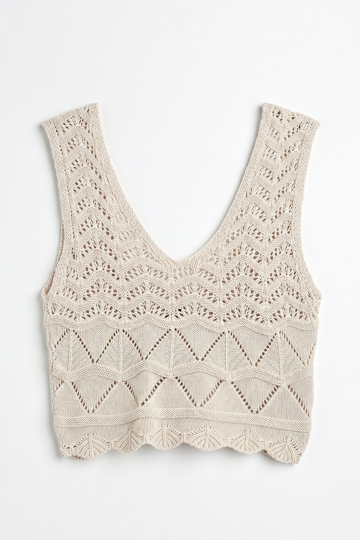 Örgü V Yakalı Ajurlu Crop Top