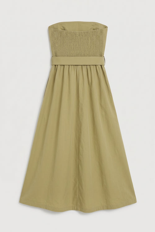 Strapless Midi Dress with Belt Detail