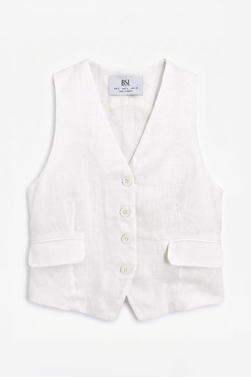 Buttoned Linen Vest