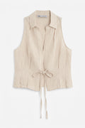 100% Linen Sleeveless Linen Blouse with Collar