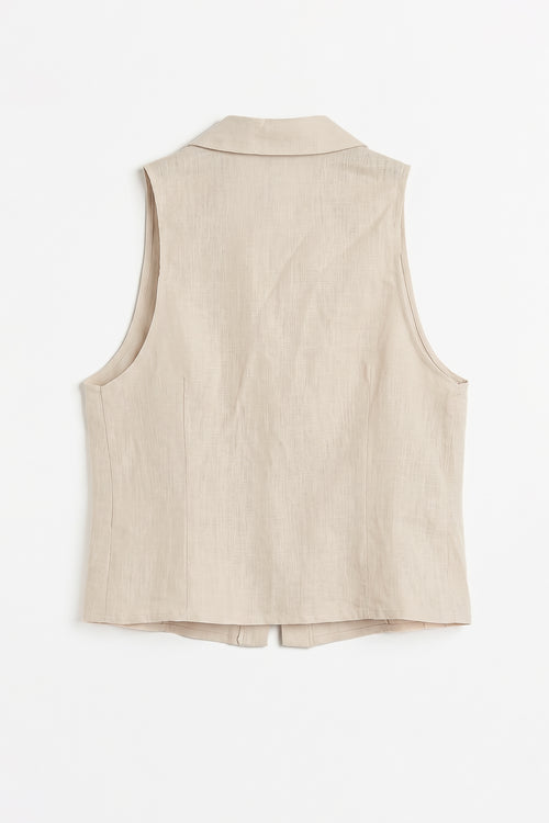 100% Linen Sleeveless Linen Blouse with Collar