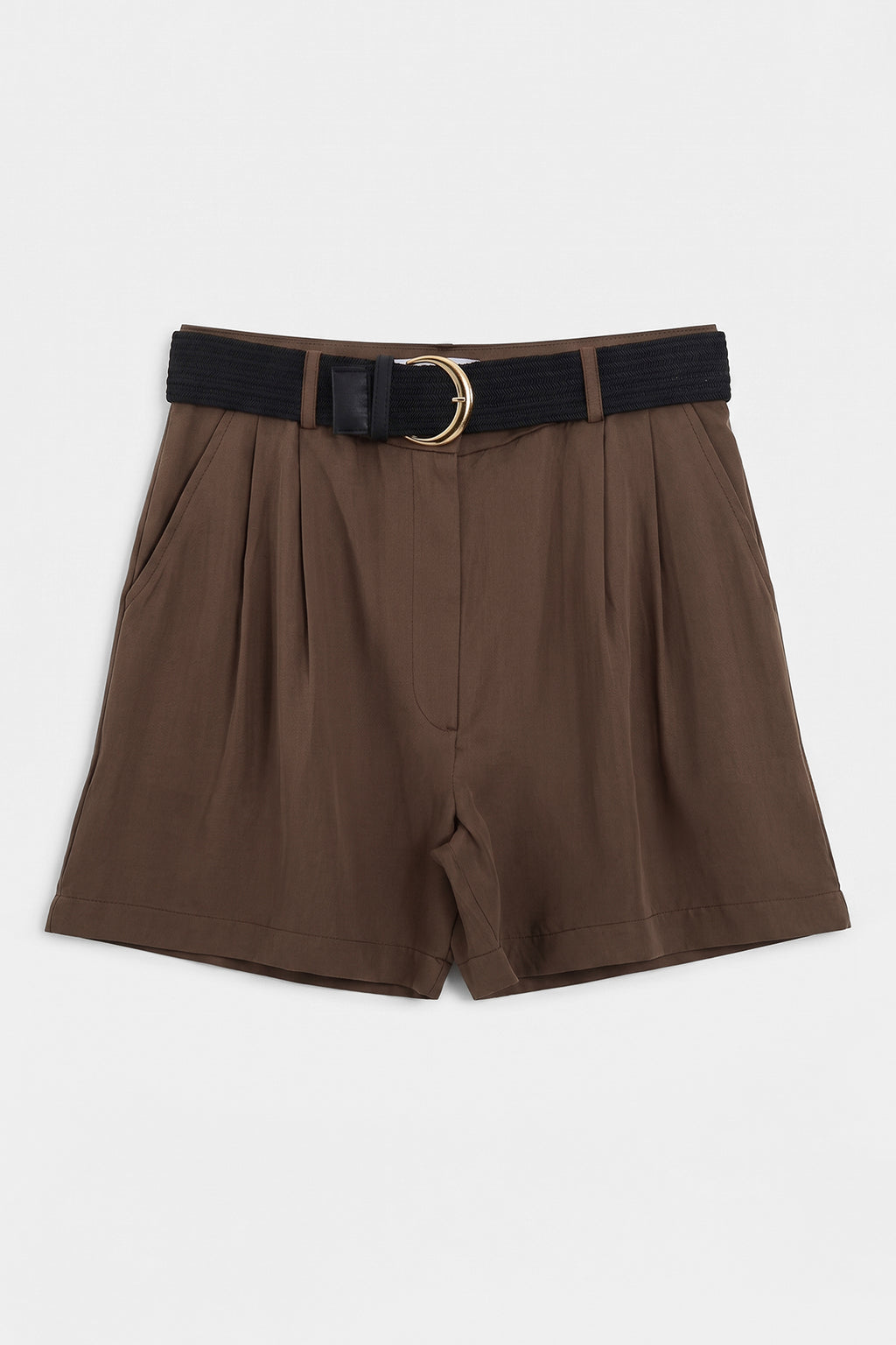 Belted Linen Bermuda Shorts